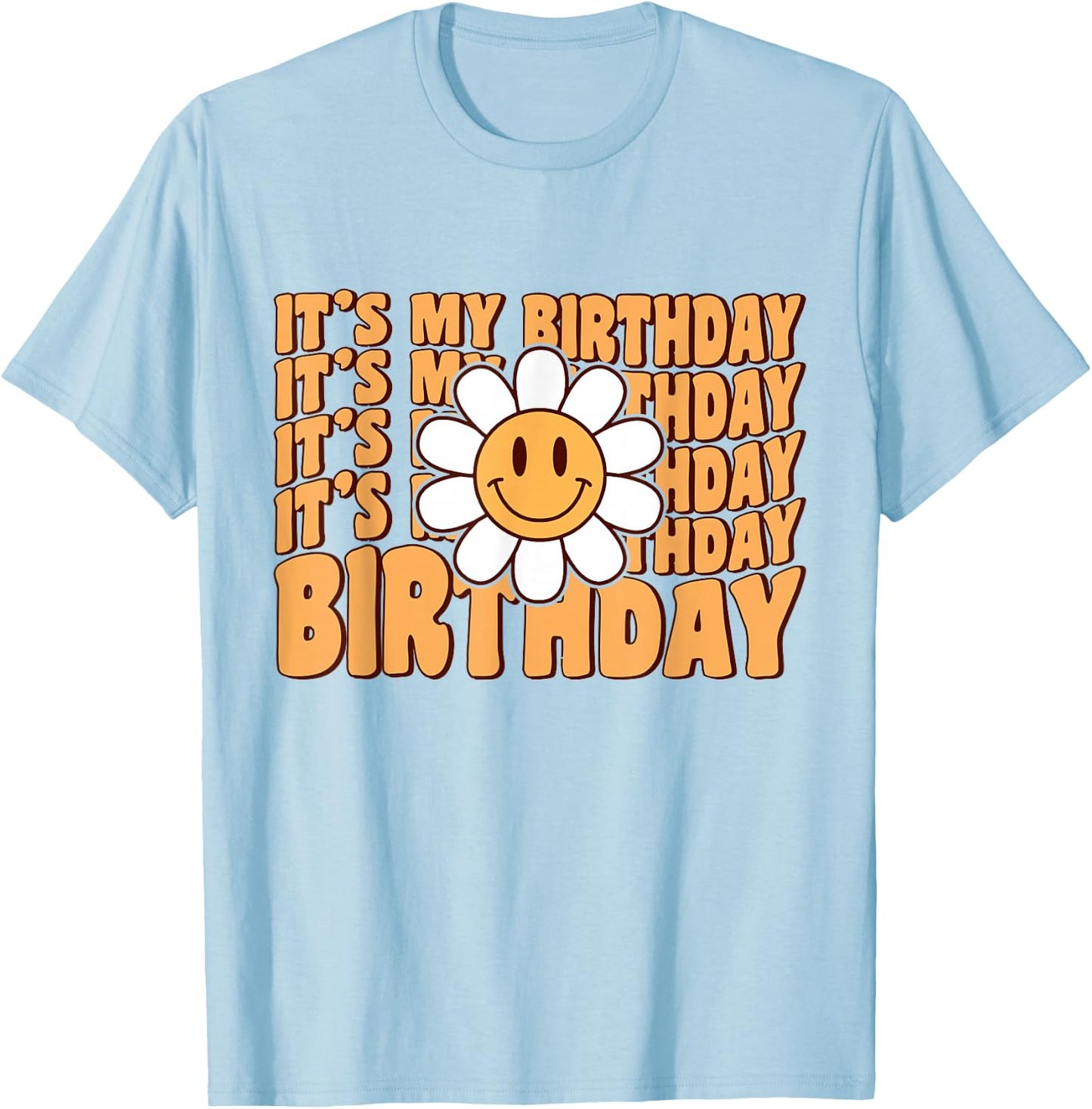 Retro My Birthday Groovy Birthday Flower Women Teens Girls T-Shirt - T-Shirt | Light Blue