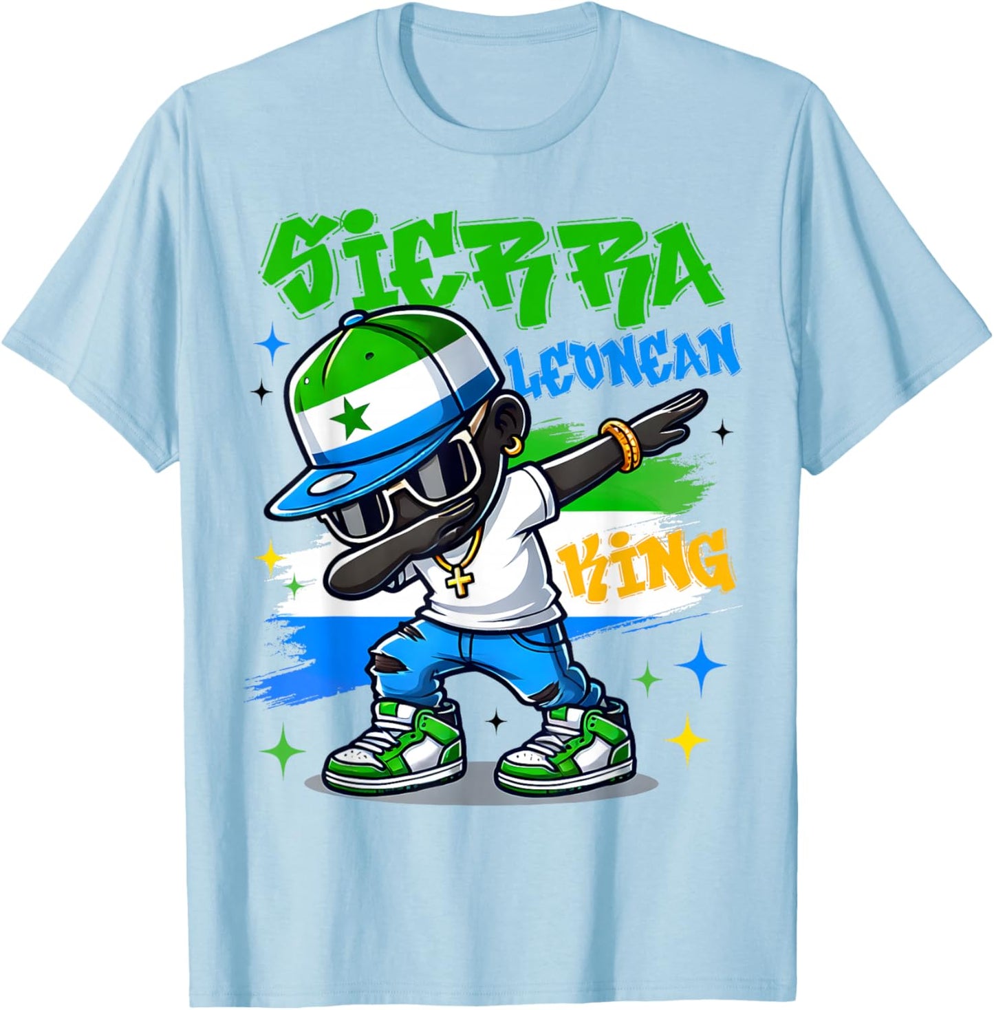 Sierra Leonean King dabbing Sierra Leone Flag Pride for Kids T-Shirt - T-Shirt | Light Blue