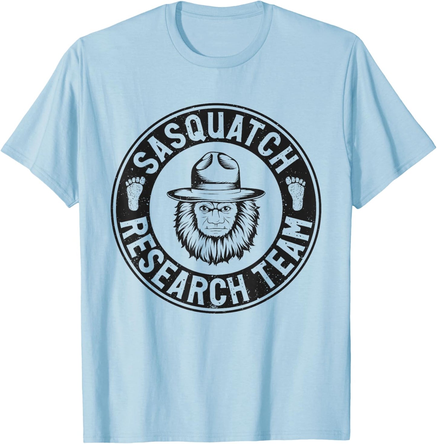 Bigfoot Believer Co Women's Grey Classic Fit Retro Bigfoot Sasquatch Research Team T-Shirt - T-Shirt | Light Blue