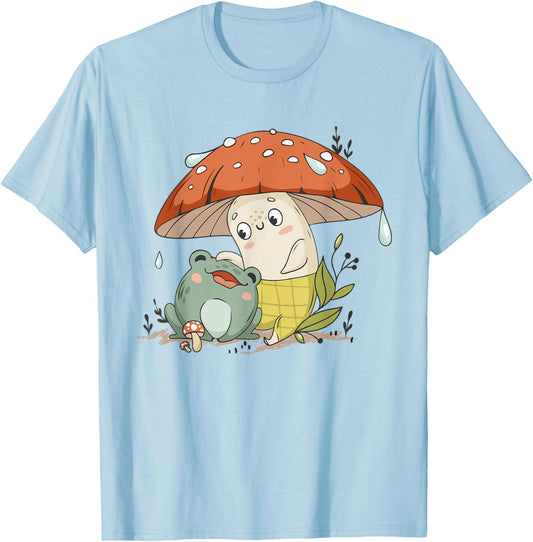 Cute Frog Mushroom Shirt Girl Teen Women Cottagecore Kawaii T-Shirt - T-Shirt | Light Blue