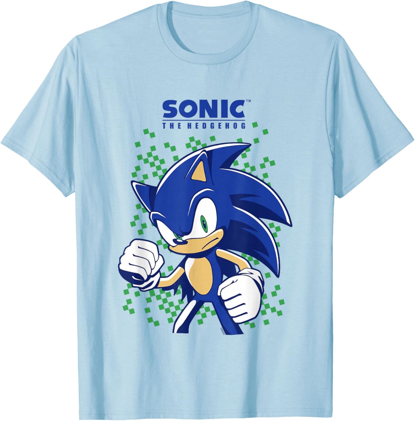 Sonic The Hedgehog Green Pixel Background Epic Shot T-Shirt - T-Shirt | Light Blue