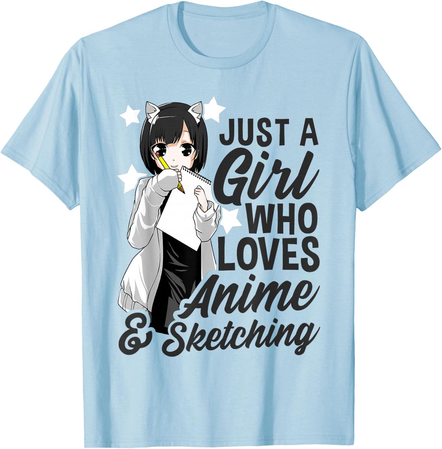 Just A Girl Who Loves Anime and Sketching Drawing Anime Kids T-Shirt - T-Shirt | Light Blue