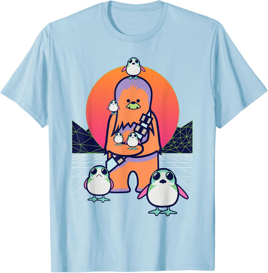 Star Wars Kawaii Porgs and Chewbacca T-Shirt - T-Shirt | Light Blue