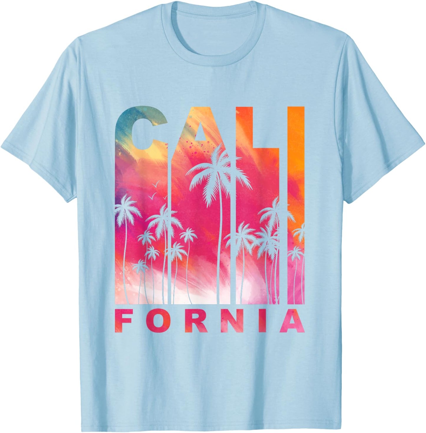 Summer Vacation Palm Trees CA Vintage Tropical California T-Shirt - T-Shirt | Light Blue