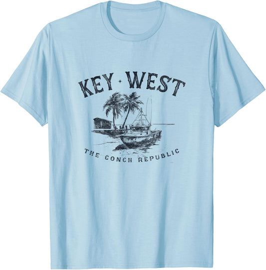 Key West Fishing Boat Conch Republic Tackle Gift T-Shirt - T-Shirt | Light Blue
