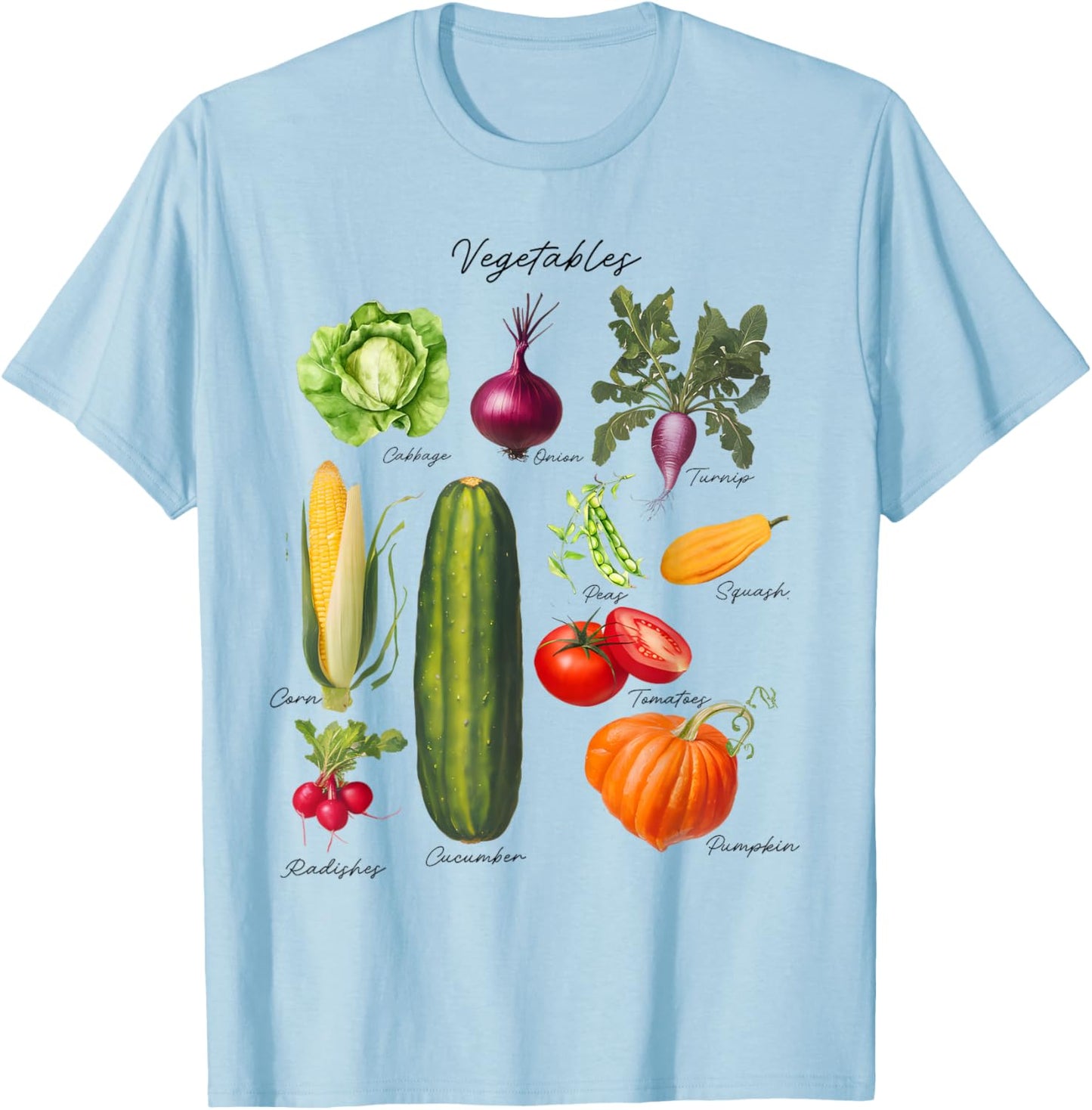 Vintage Vegetables 90s Nostalgia Retro Food Graphic T-Shirt - T-Shirt | Light Blue