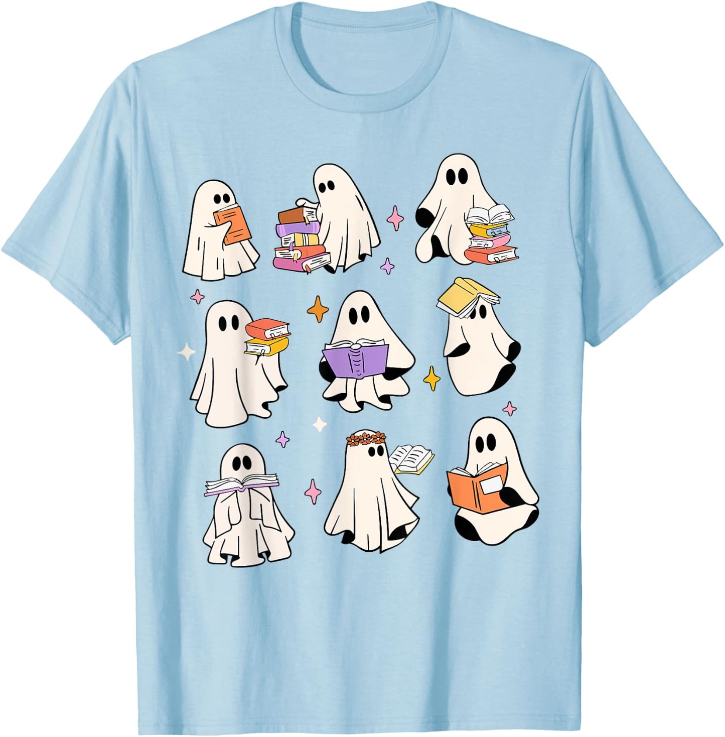 Vintage Halloween Reading Ghost Autumn Shirt Fall Spooky T-Shirt - T-Shirt | Light Blue