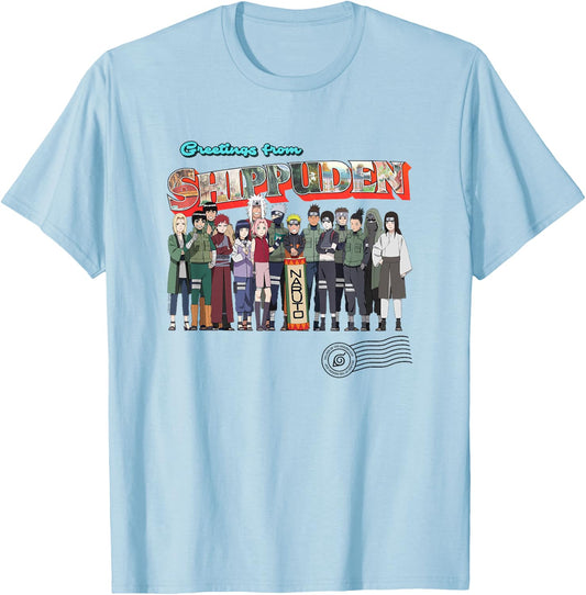 Naruto Shippuden Greetings Hidden Leaf Destination Anime T-Shirt - T-Shirt | Light Blue