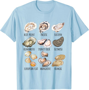 Different Type of Oysters Breed Collection,Cute Oyster Lover T-Shirt - T-Shirt | Light Blue