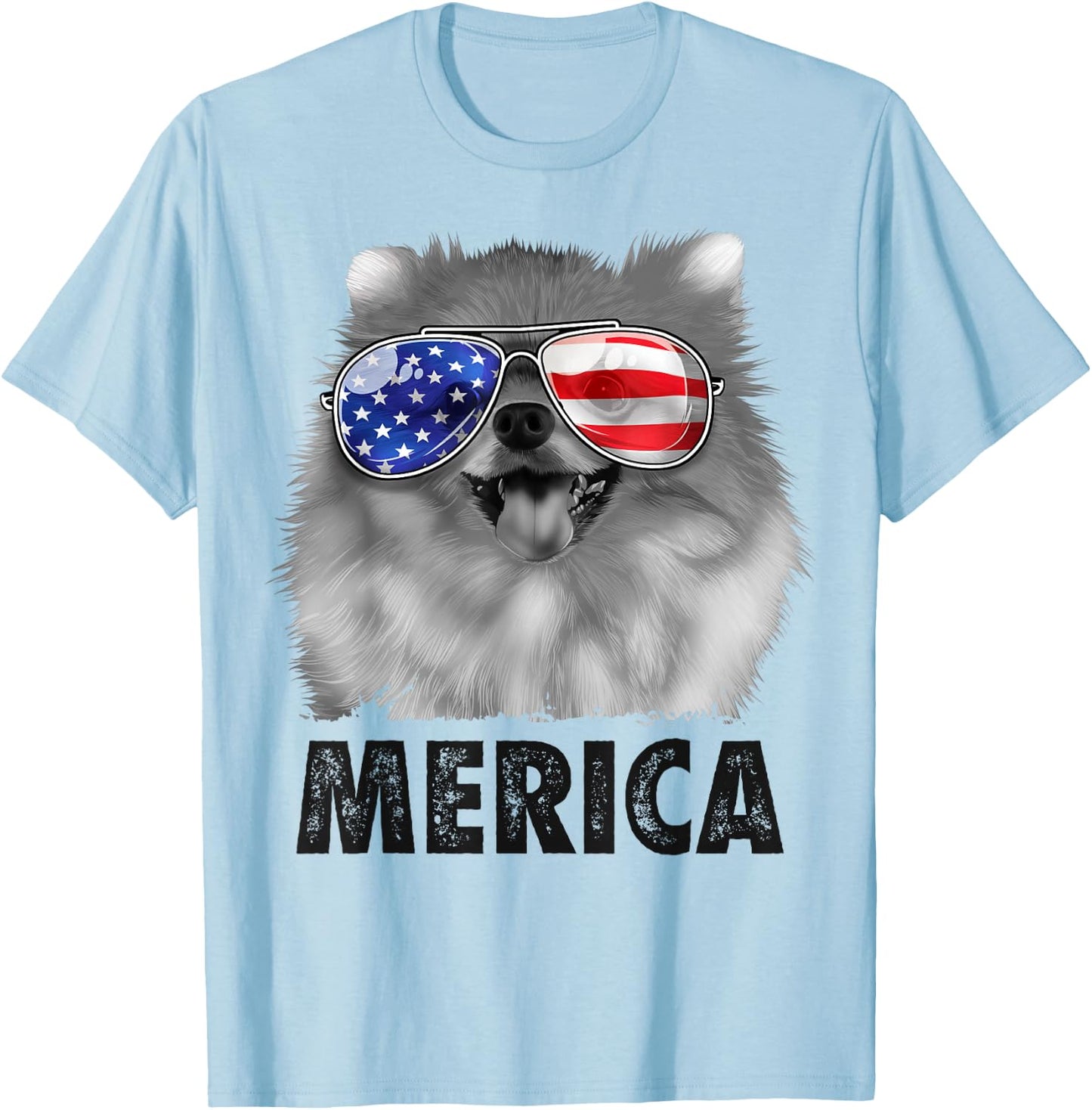 Pomeranian 4th of July Merica Men American Flag Pom Dog T-Shirt - T-Shirt | Light Blue