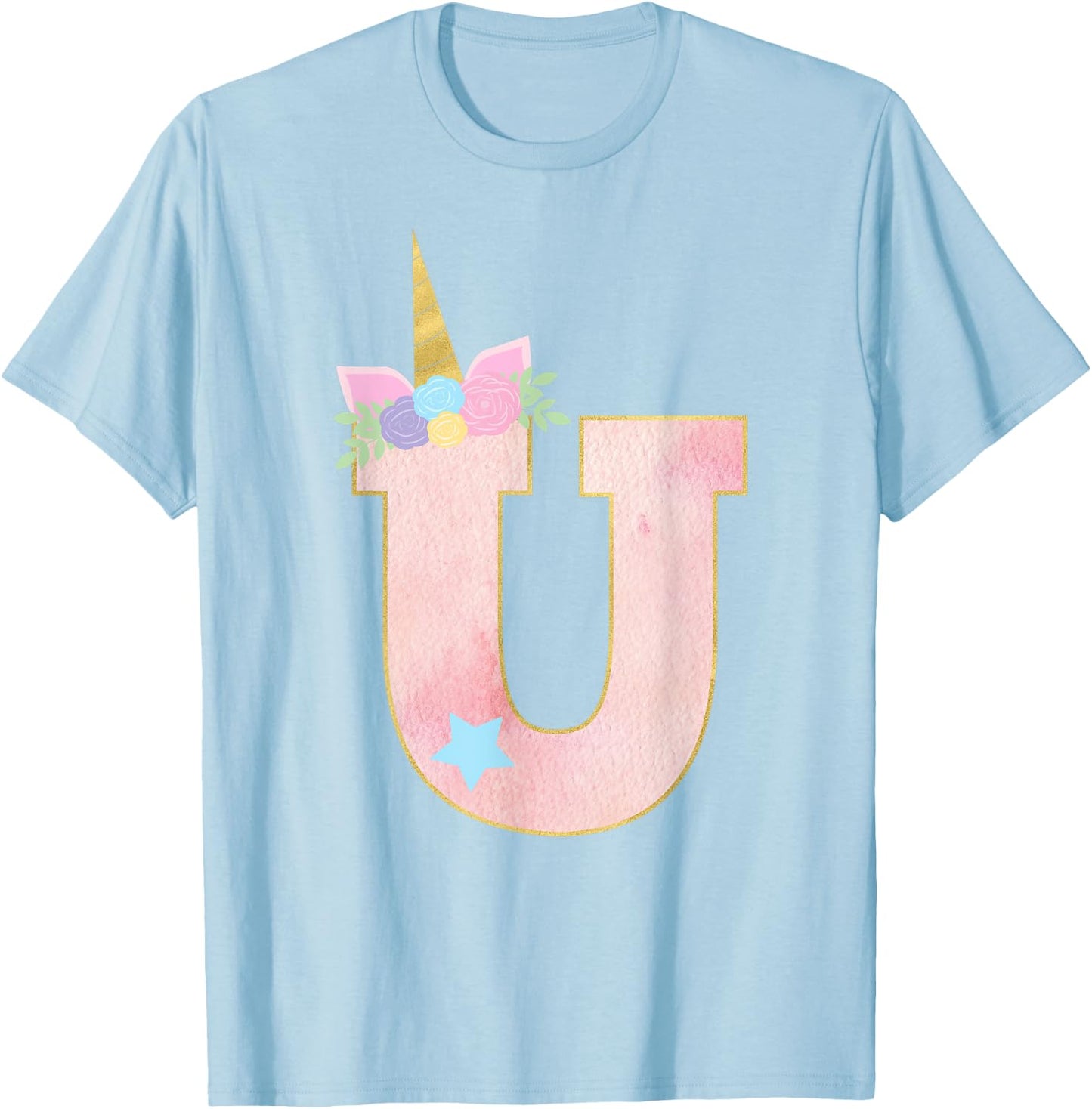Initial Letter U Unicorn Monogram for Girls Unicorn Birthday T-Shirt - T-Shirt | Light Blue