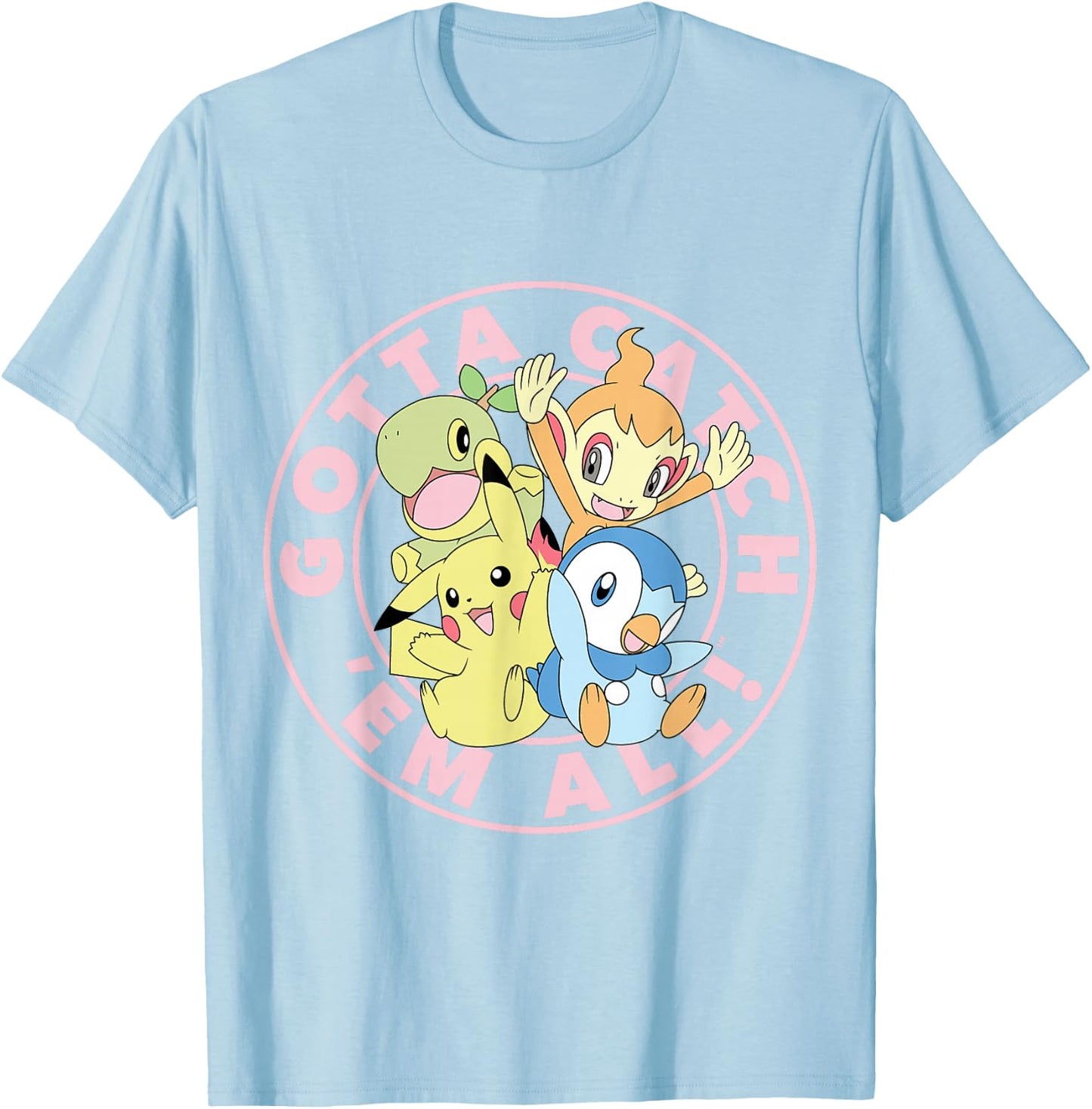 Pokémon - Gotta Catch Em All Pikachu Piplup Chimchar Turtwig T-Shirt - T-Shirt | Light Blue