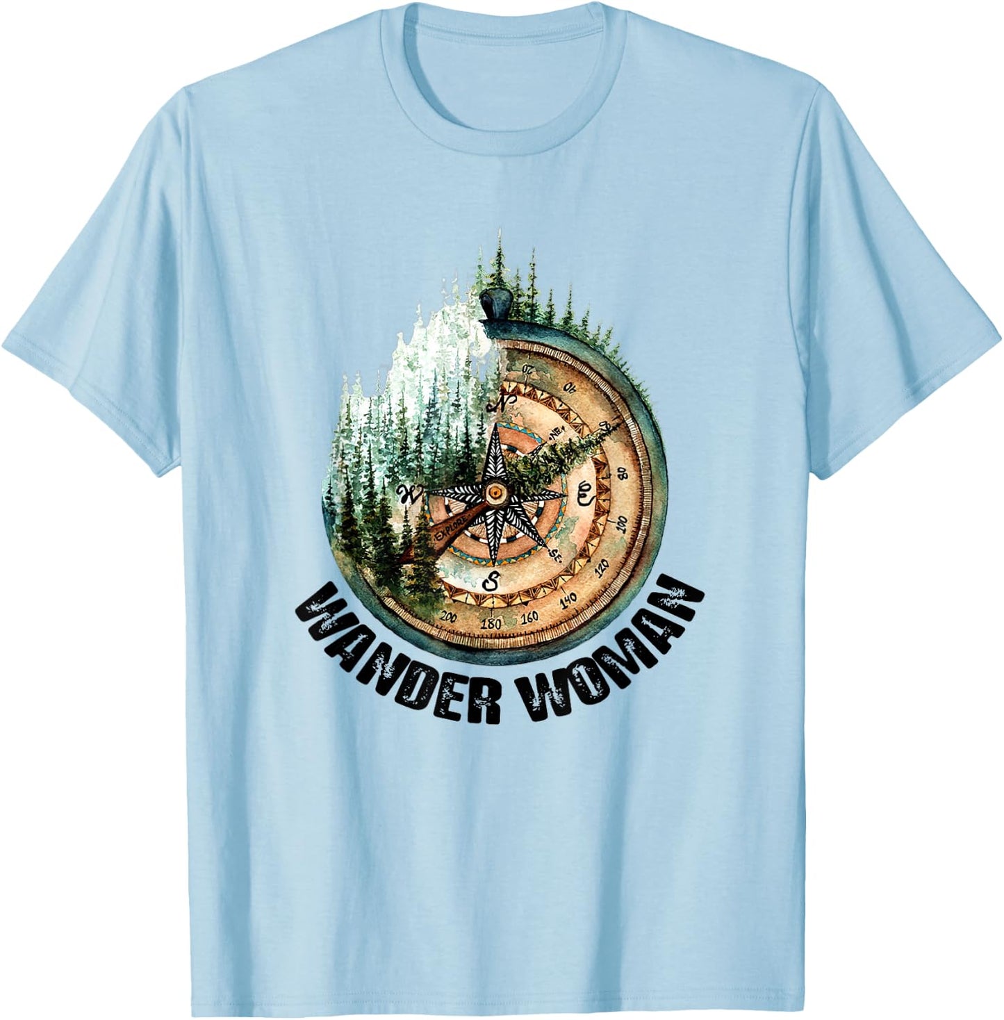 Wander Woman Exploring Go Outside Camping Hiking Lover T-Shirt - T-Shirt | Light Blue