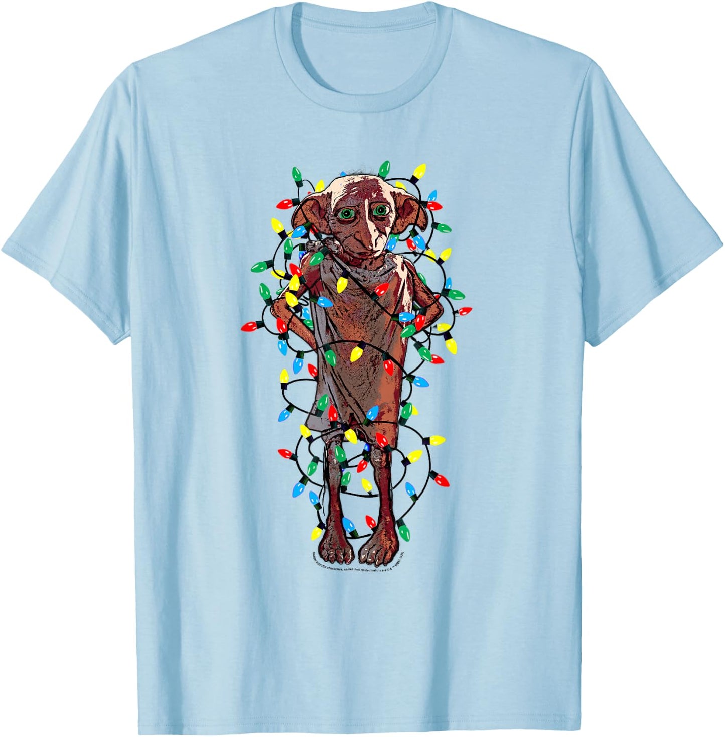 Harry Potter Christmas Dobby Christmas Lights Portrait T-Shirt - T-Shirt | Light Blue