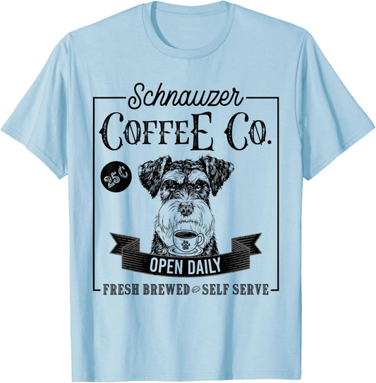 Retro Miniature Schnauzer Coffee Funny Dog Mom Coffee Lover T-Shirt - T-Shirt | Light Blue