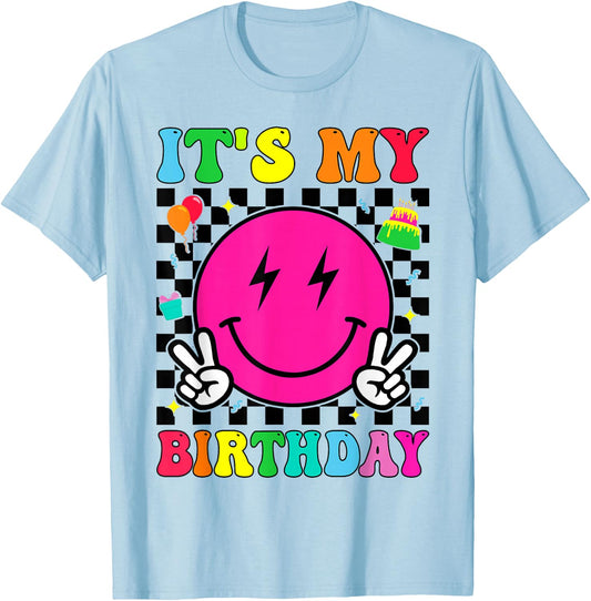 Retro Groovy It's My Birthday Men Women Boys Girls Kid Bday T-Shirt - T-Shirt | Light Blue