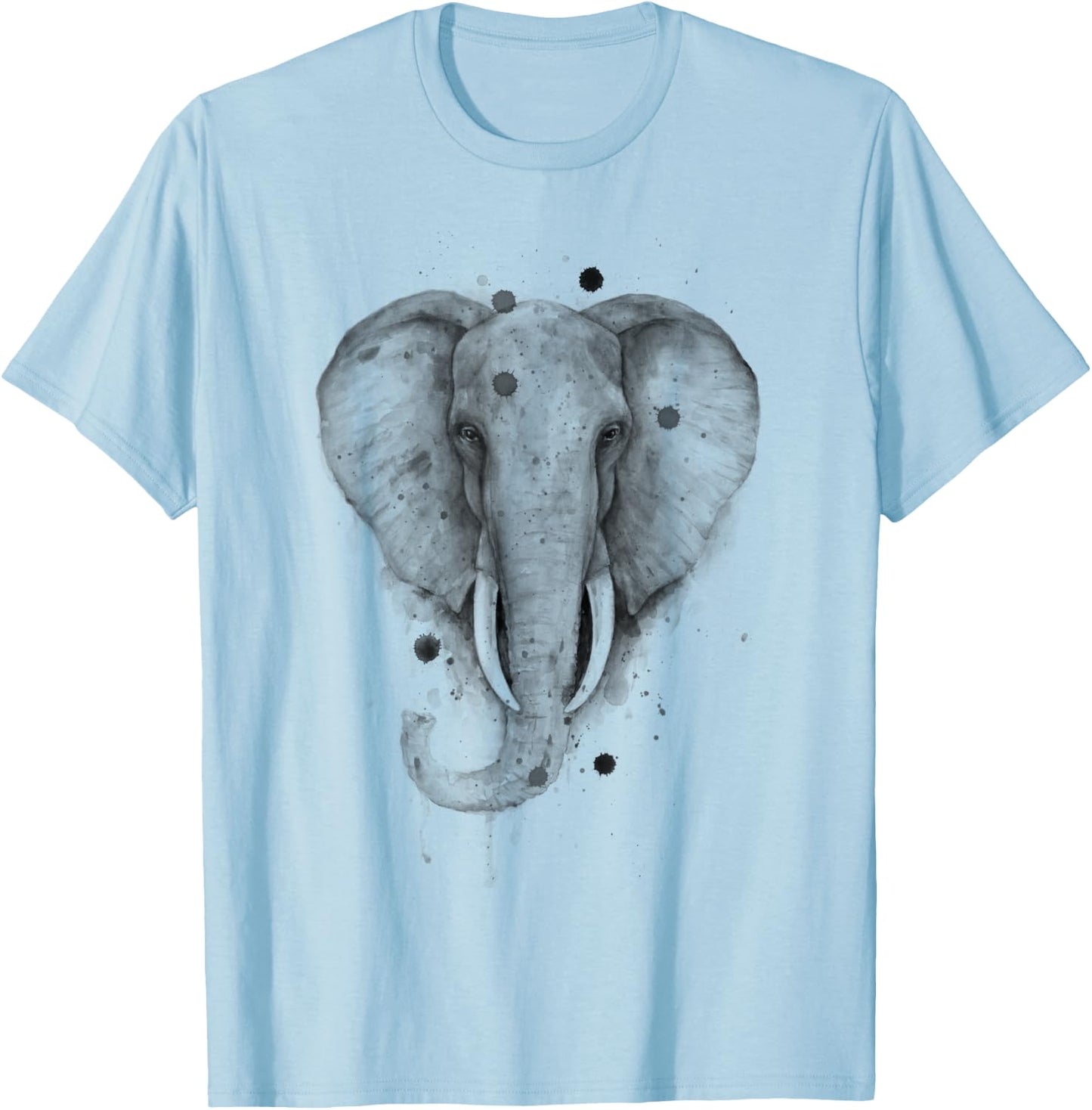 Black and White Watercolor Elephant Wildlife Beauty Animal T-Shirt - T-Shirt | Light Blue