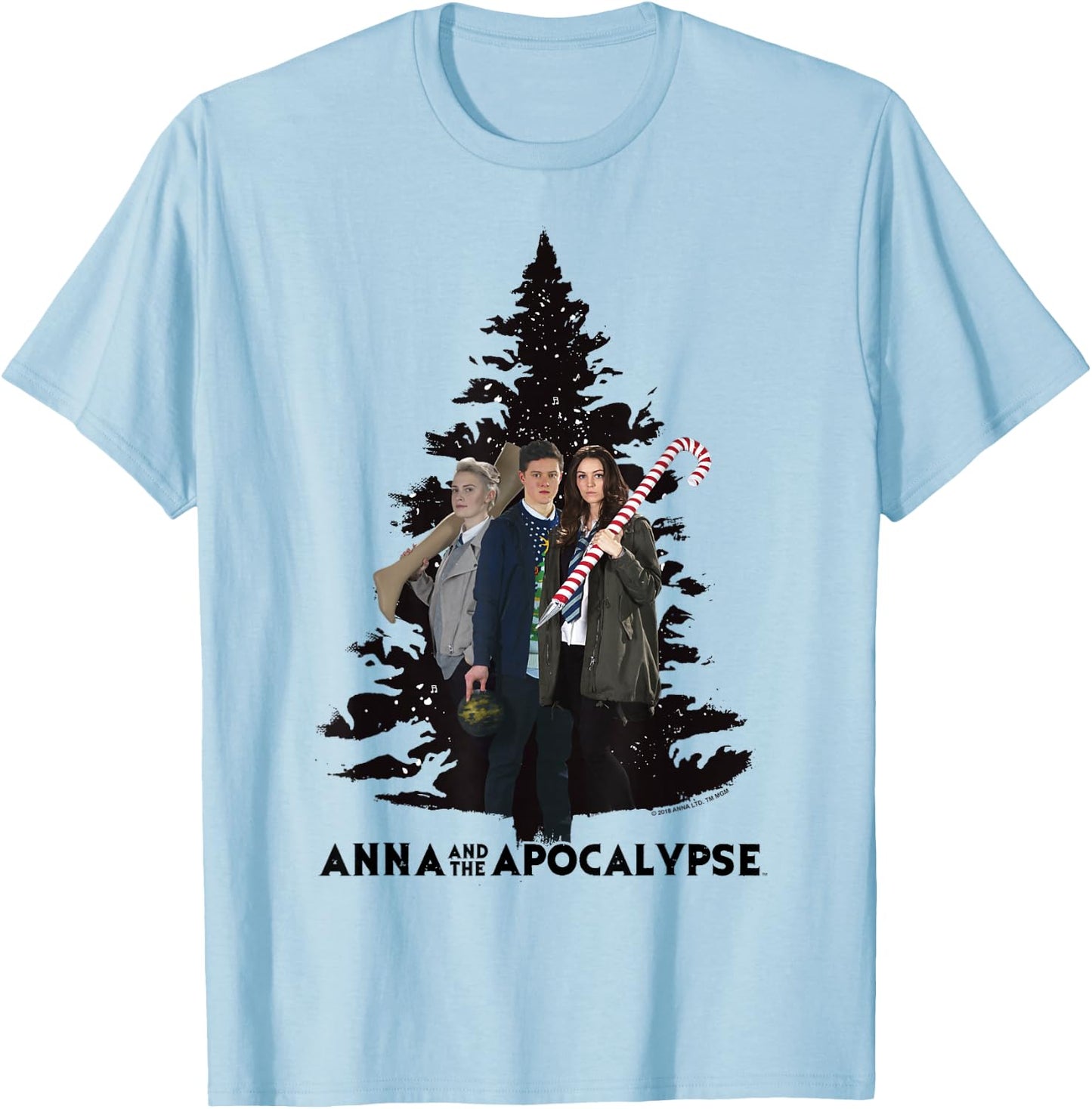 Anna and the Apocalypse Group Shot Zombie Christmas Tree T-Shirt - T-Shirt | Light Blue