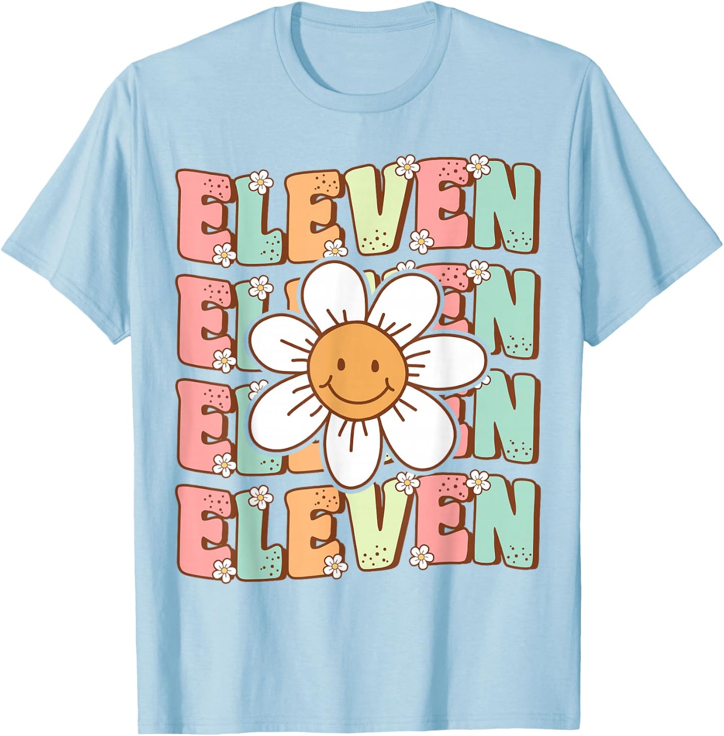 Cute Groovy 11th Birthday Party Daisy Flower Eleven Year Old T-Shirt - T-Shirt | Light Blue