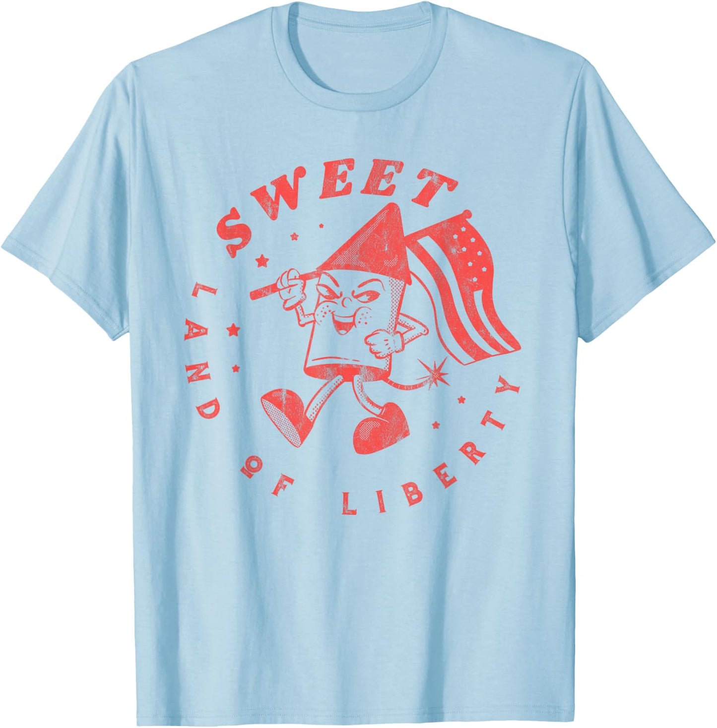 Fourth of July Sweet Land of Liberty Vintage Fireworks USA T-Shirt - T-Shirt | Light Blue