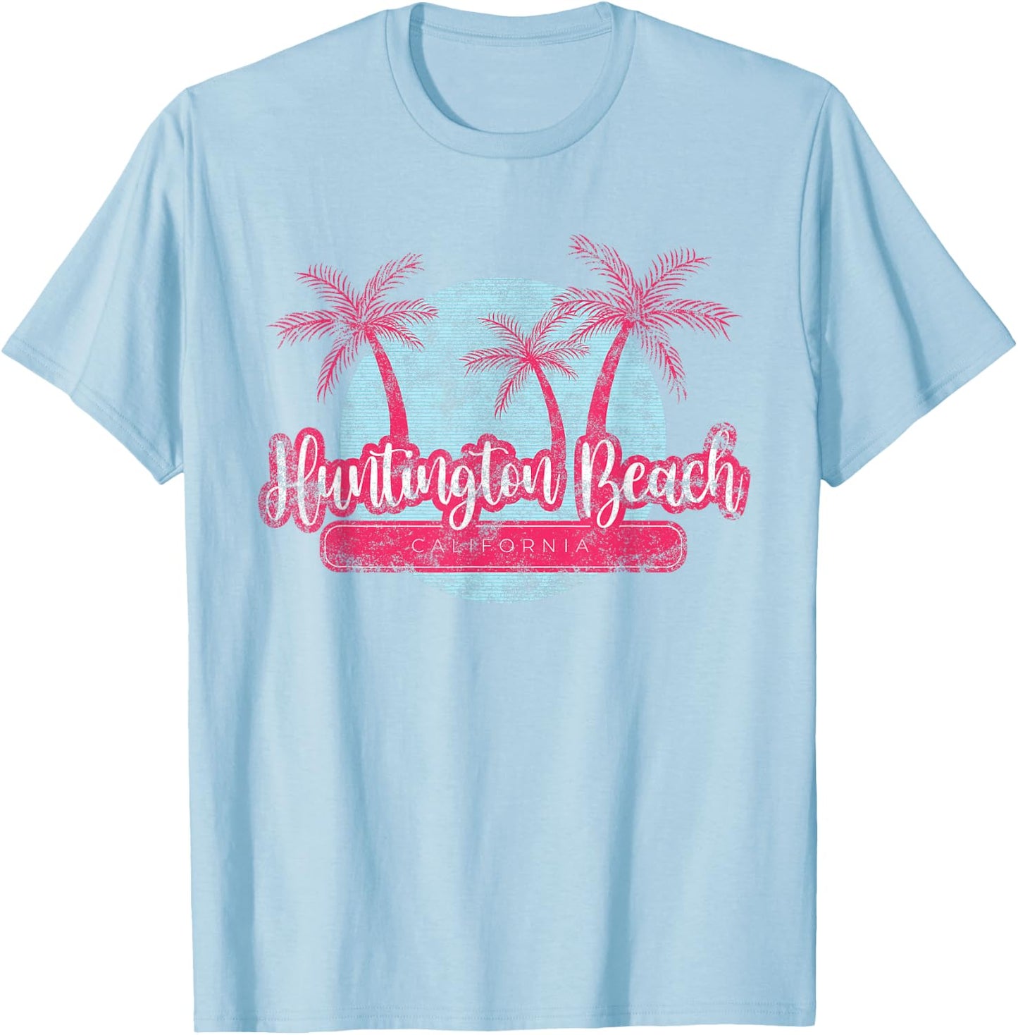 Huntington Beach California Retro Palm Tree Vintage Surf Men Women Girls Kids T-Shirt - T-Shirt | Light Blue