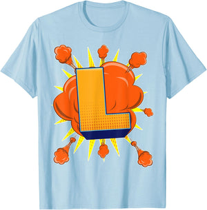 Letter L Initial Comic Book Vintage Matching Family Fun Gift T-Shirt - T-Shirt | Light Blue