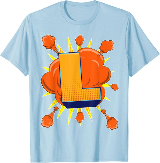 Letter L Initial Comic Book Vintage Matching Family Fun Gift T-Shirt - T-Shirt | Light Blue