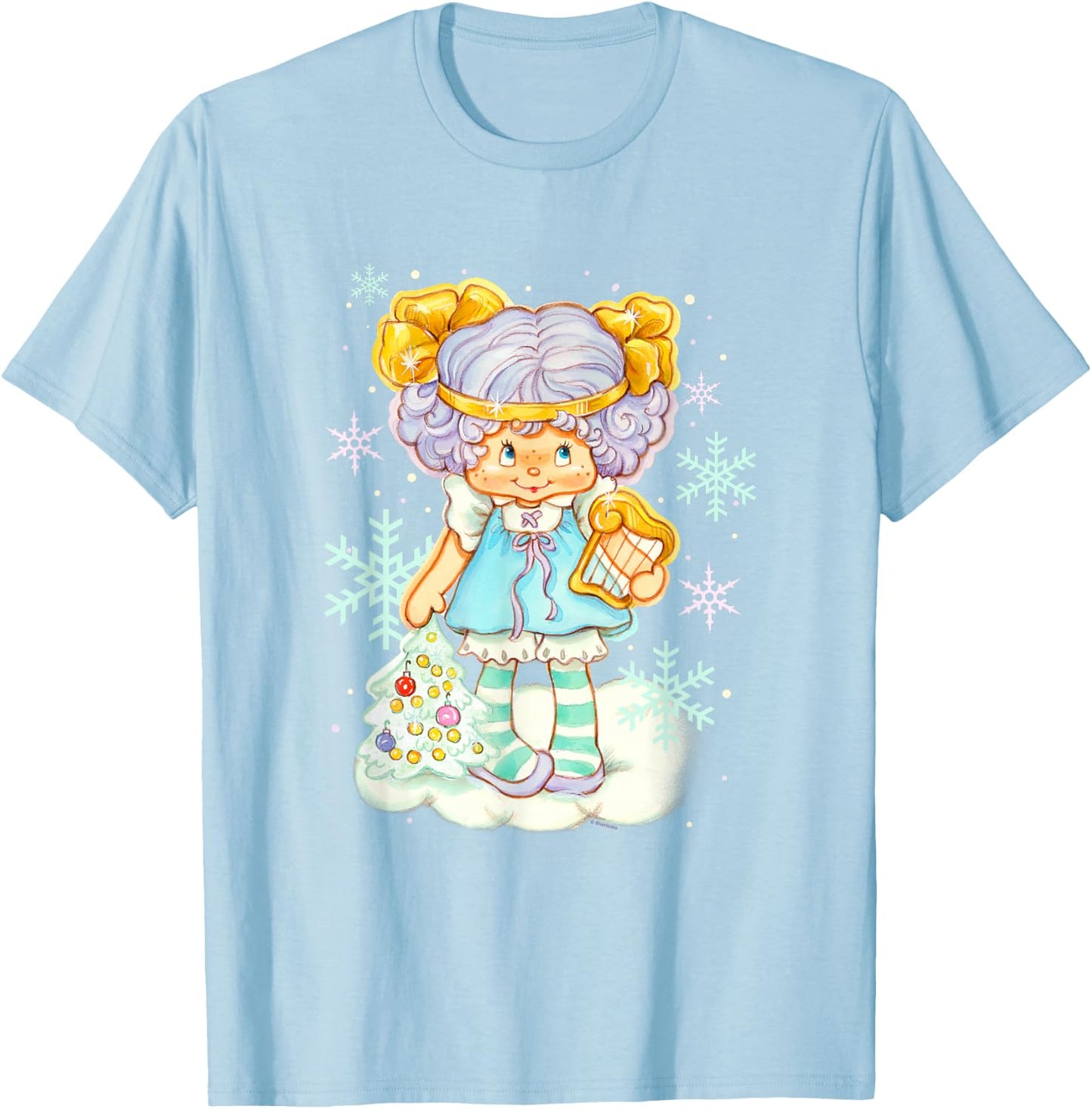 Strawberry Shortcake Christmas Cute Angel Cake Snow Portrait T-Shirt - T-Shirt | Light Blue