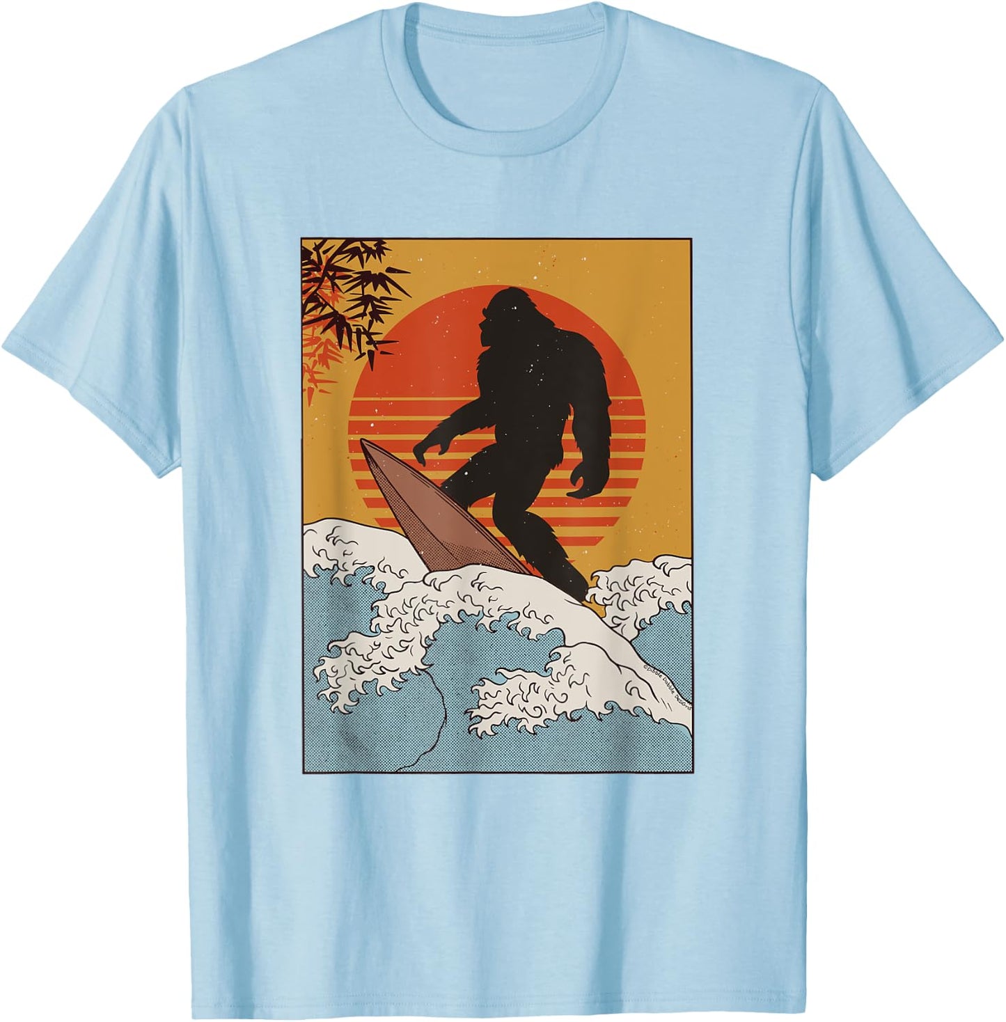 Japanese Vintage Kanagawa Art Great Wave - Surfing Bigfoot T-Shirt - T-Shirt | Light Blue