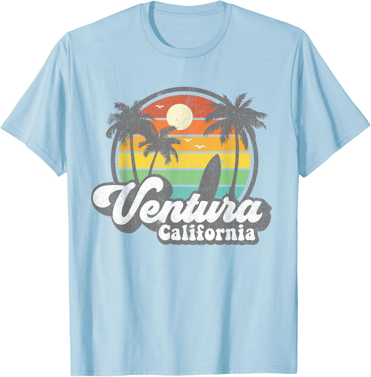 Vintage Ventura Beach California CA Surfing Retro Surf Gift T-Shirt - T-Shirt | Light Blue