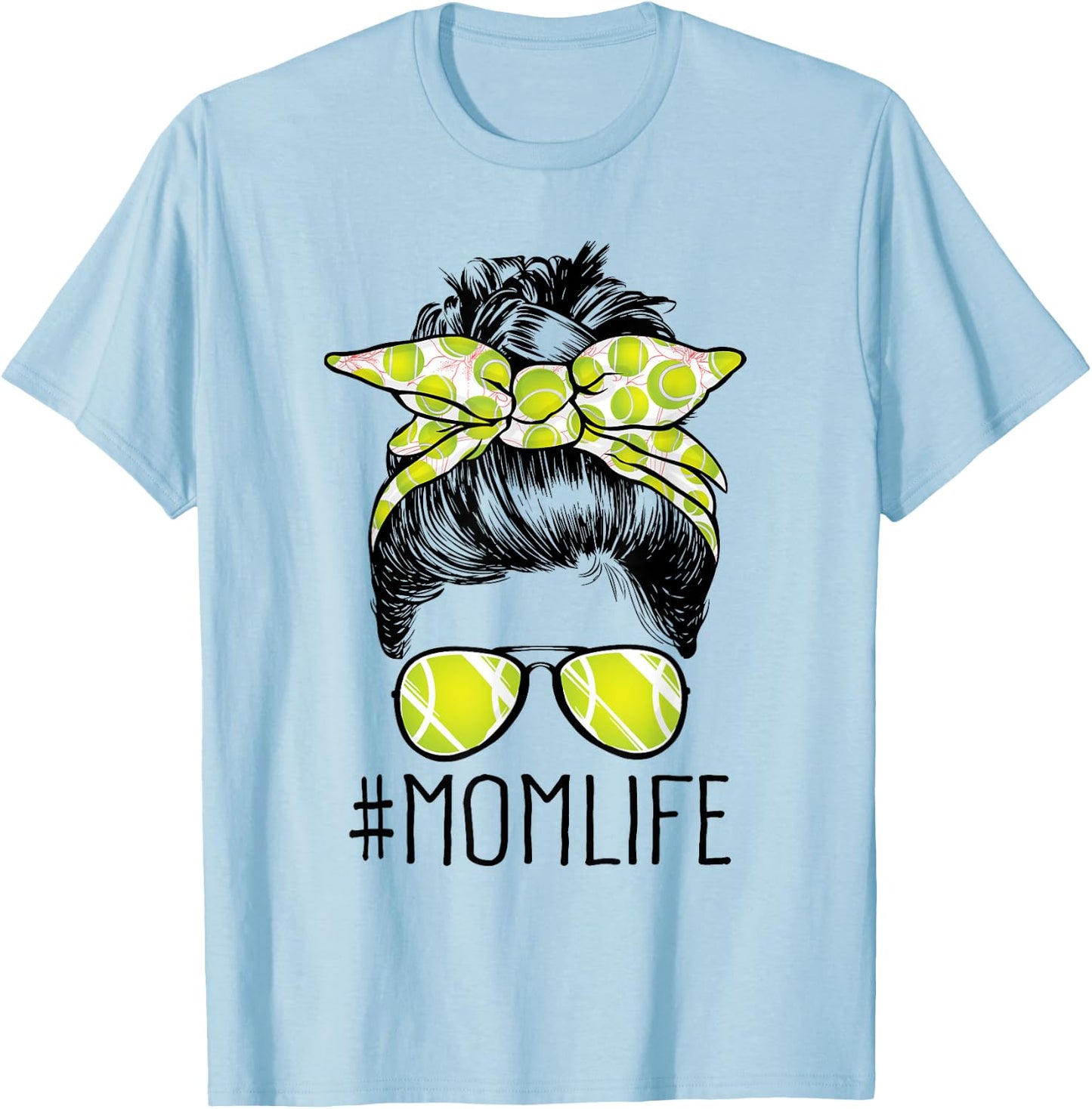 Mom Life Tennis Mom Mothers Day 2021 Messy Bun Funny T-Shirt - T-Shirt | Light Blue