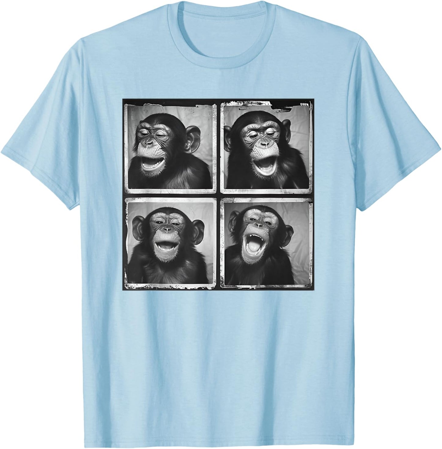 Laughing Chimpanzee Face Portrait Quirky Funny Zoo Animal T-Shirt - T-Shirt | Light Blue