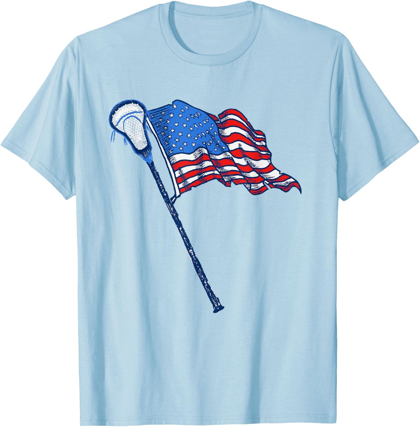 Retro USA American Flag Lacrosse Stick 80's Style T-Shirt - T-Shirt | Light Blue