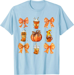 Fall Coffee Pumpkin Spice Latte Iced Bow Autumn Coffee T-Shirt - T-Shirt | Light Blue