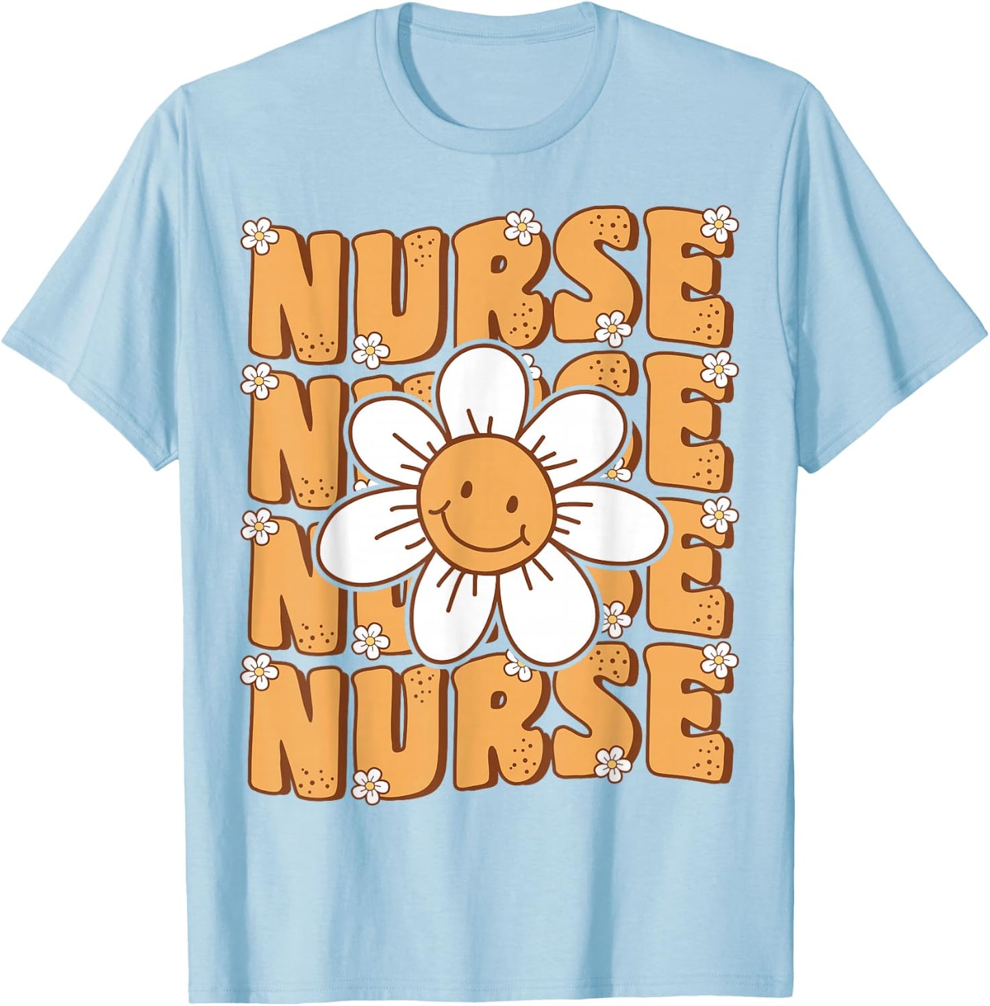 Groovy Nurse Cute Daisy Flower Retro School Nurse ICU CNA RN T-Shirt - T-Shirt | Light Blue
