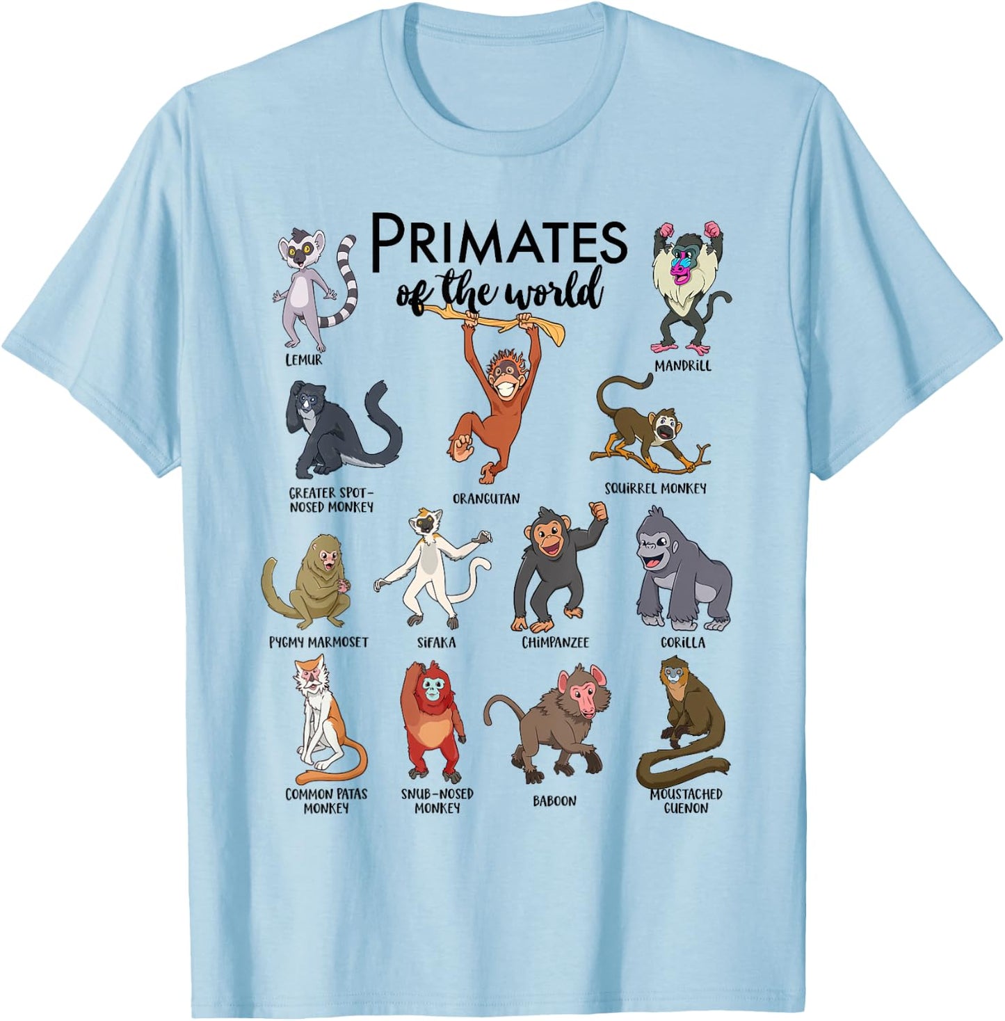 Different monkeys - types of primates T-Shirt - T-Shirt | Light Blue