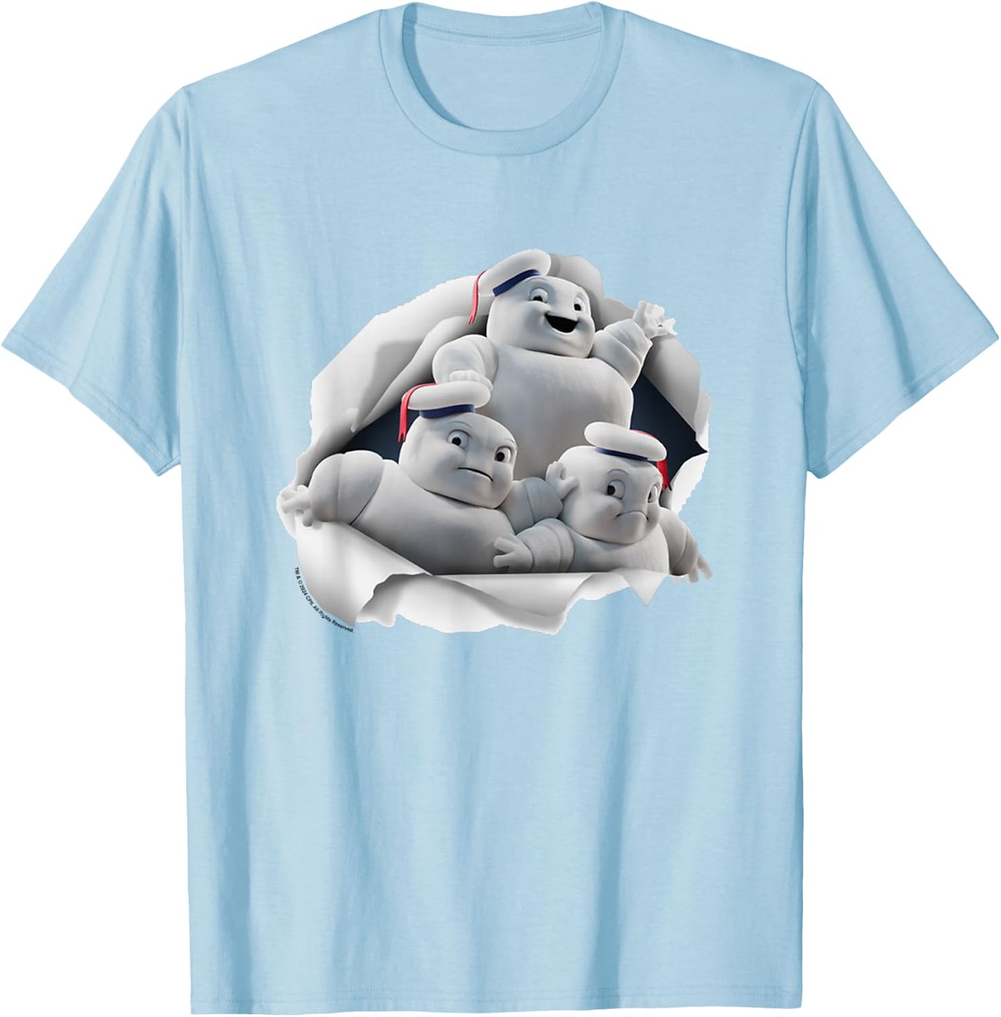 Ghostbusters Mini Pufts Breaking Through Chest Big Poster T-Shirt - T-Shirt | Light Blue