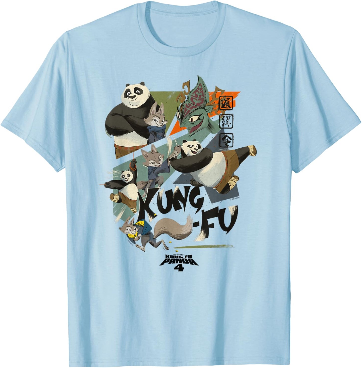 Kung Fu Panda 4 Po & Zhen VS Chameleon Action Panels T-Shirt - T-Shirt | Light Blue