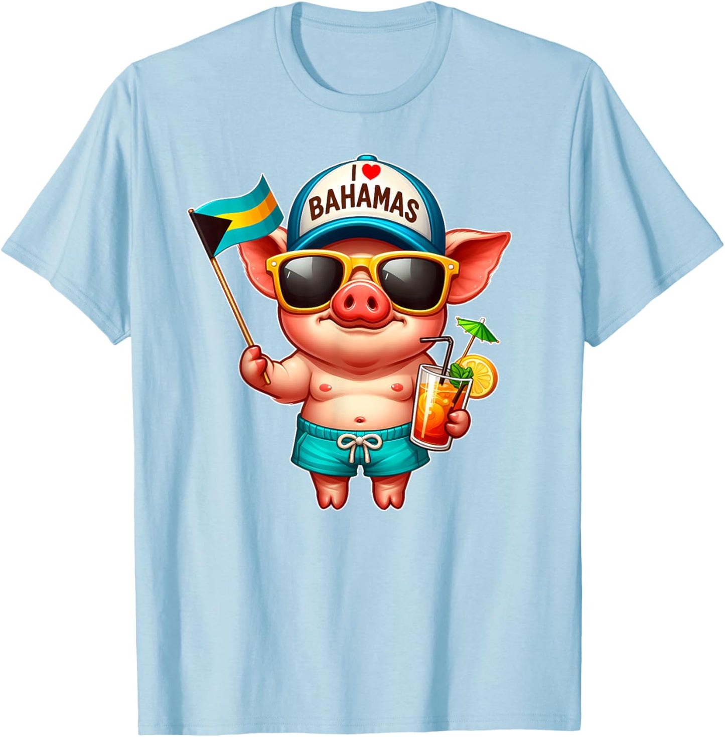I LOVE BAHAMAS Swimming Pig Souvenir Bahamas flag Nassau T-Shirt - T-Shirt | Light Blue