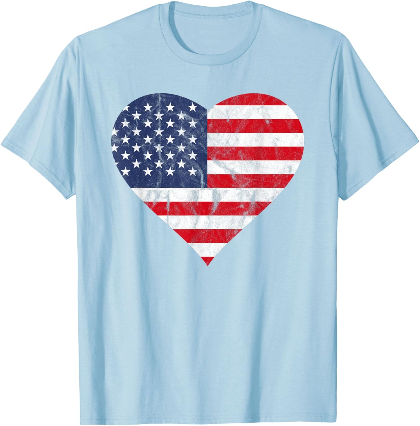 Fourth Of July American Flag Vintage Heart Cute Independence Women Kids Men T-Shirt - T-Shirt | Light Blue