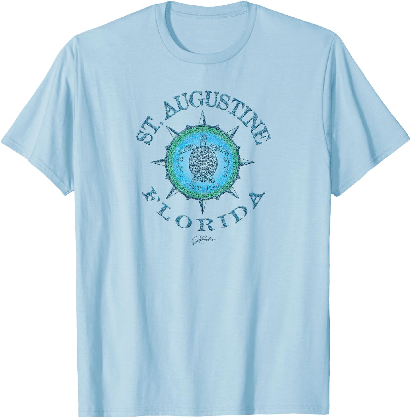 JCombs: St. Augustine, FL, Sea Turtle on Windrose T-Shirt - T-Shirt | Light Blue