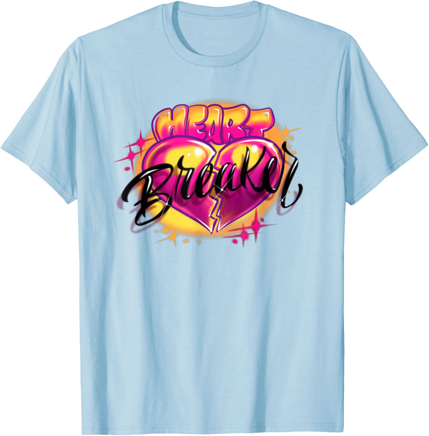 Classic Airbrush Style Illustration Pink Swirls, Heart T-Shirt - T-Shirt | Light Blue