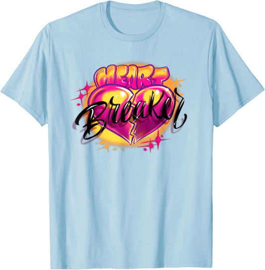 Classic Airbrush Style Illustration Pink Swirls, Heart T-Shirt - T-Shirt | Light Blue