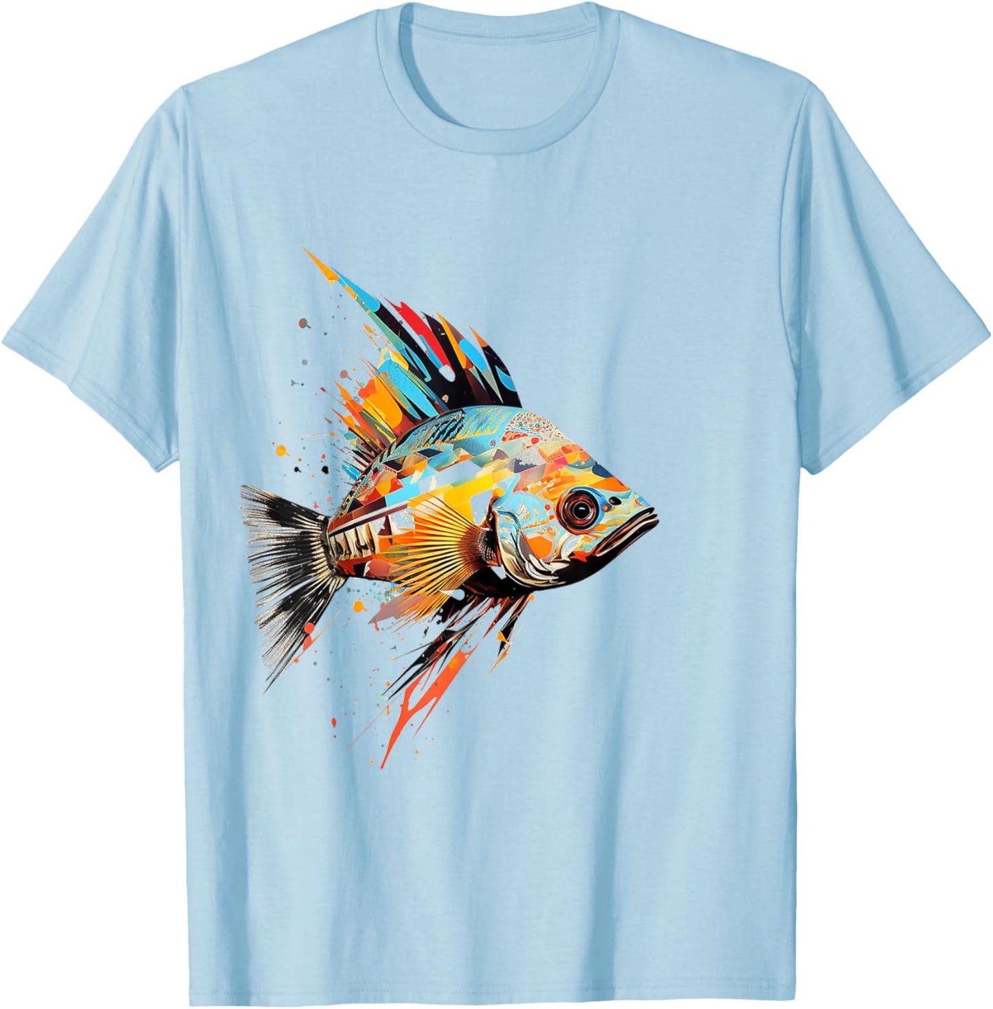 Fish Animal Abstract Zoo Colorful Art Painting Fish T-Shirt - T-Shirt | Light Blue