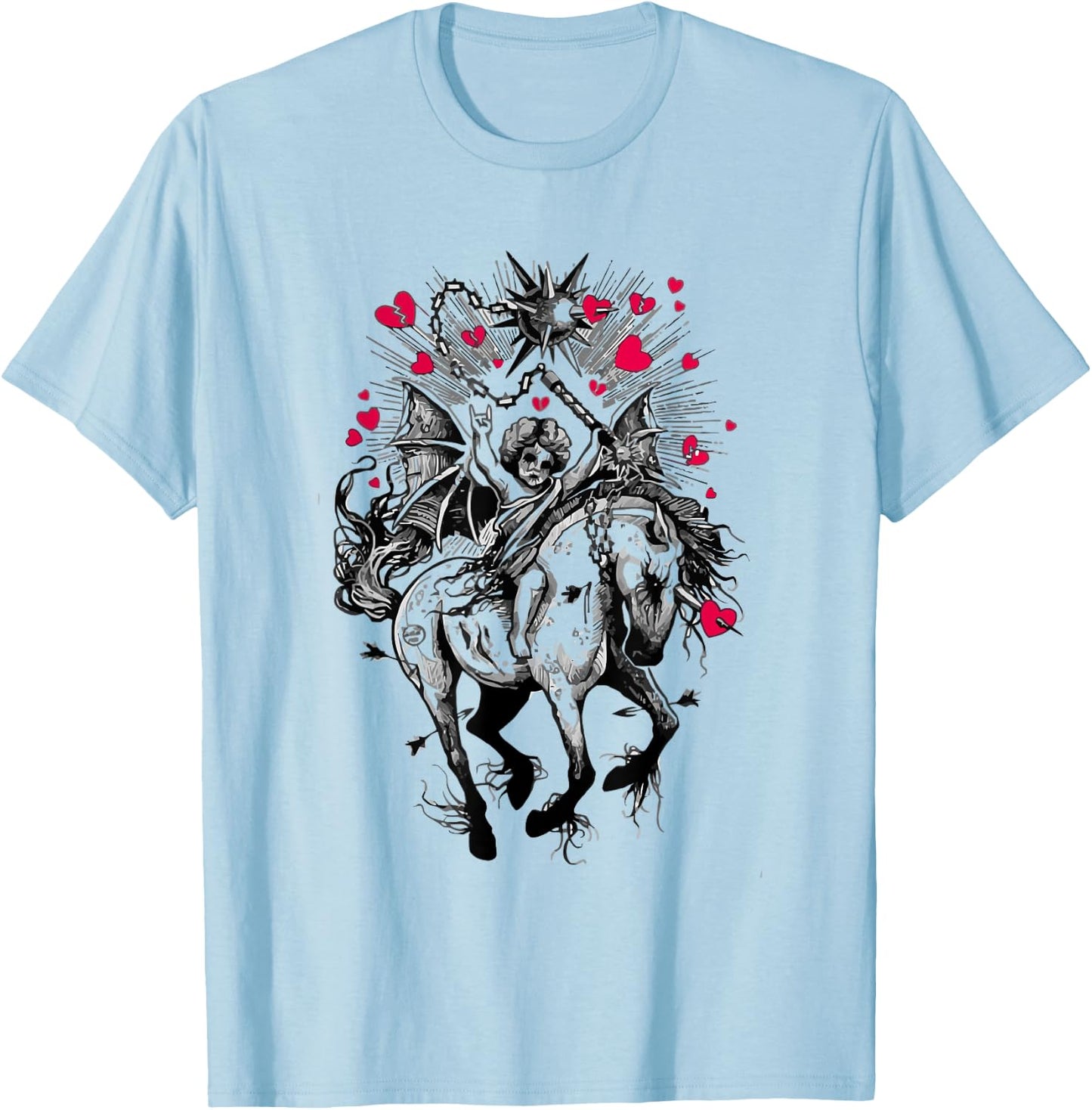 Fallen Angel on Demon Horse Aesthetic Horror Occult T-Shirt - T-Shirt | Light Blue