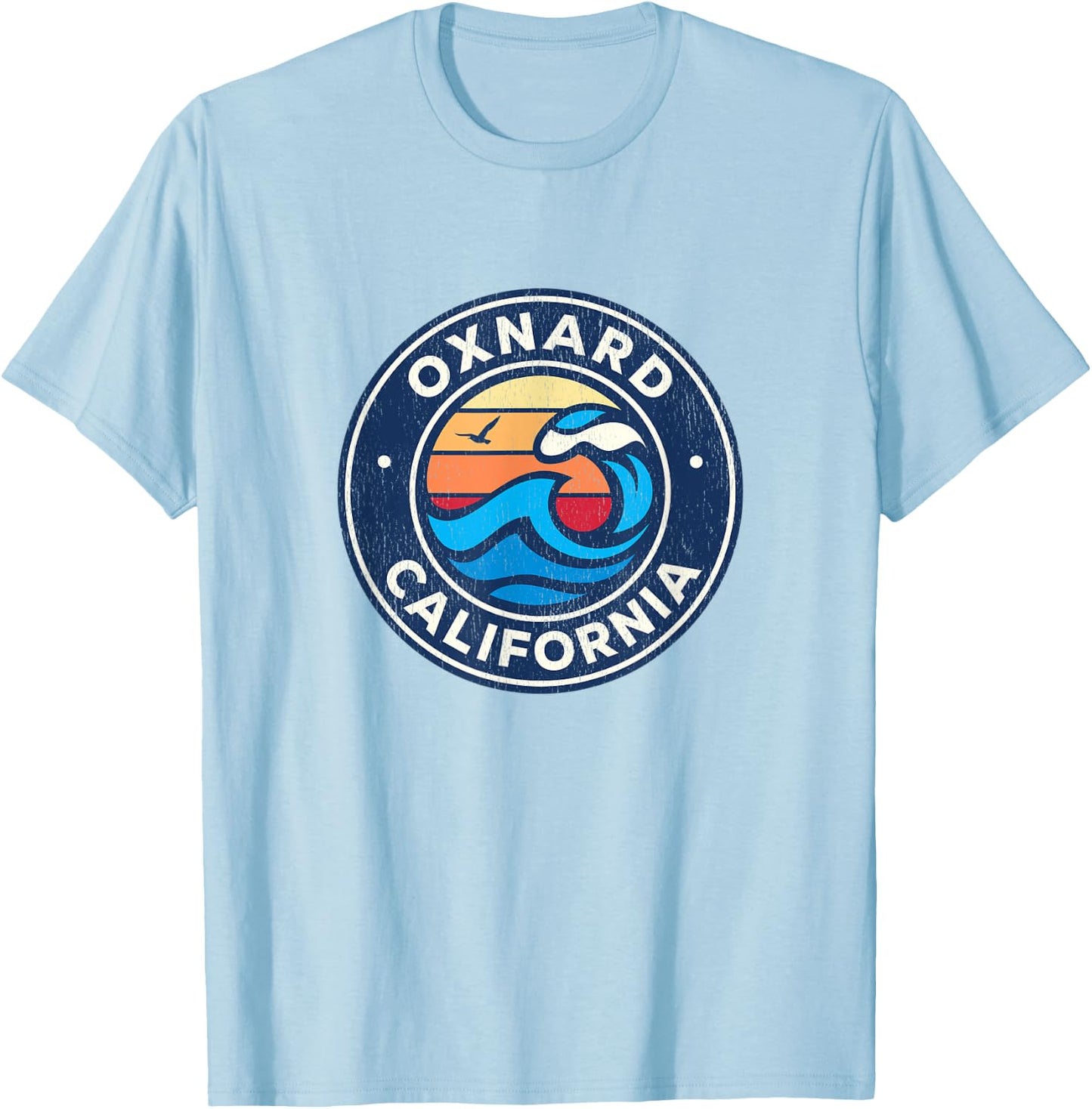 Oxnard California CA Vintage Nautical Waves Design T-Shirt - T-Shirt | Light Blue