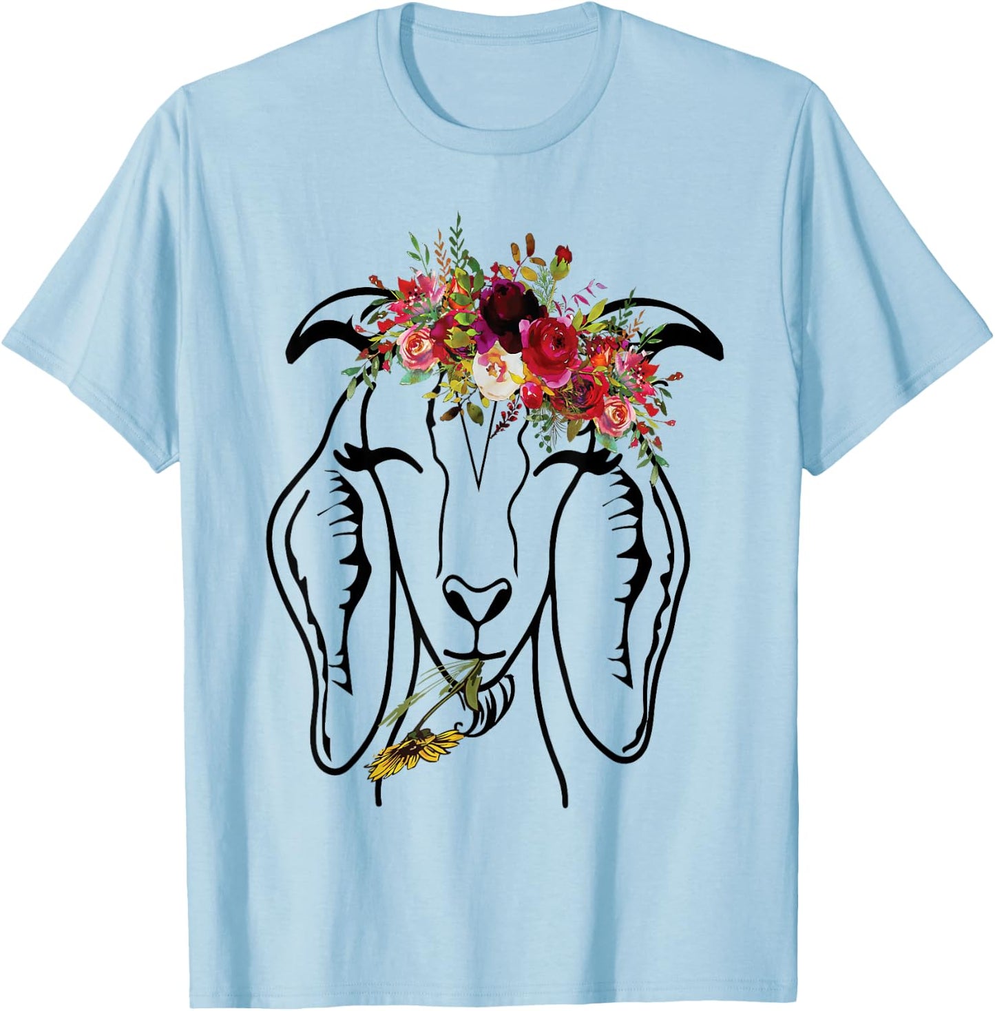 Goats Floral Bandana Headband - Farm Animal Goat Graphics T-Shirt - T-Shirt | Light Blue