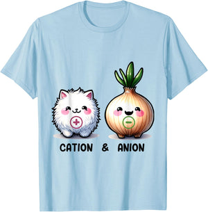 A Ray of Sunshine Funny Cation and Anion Cat and Onion Chemistry Humor T-Shirt - T-Shirt | Light Blue
