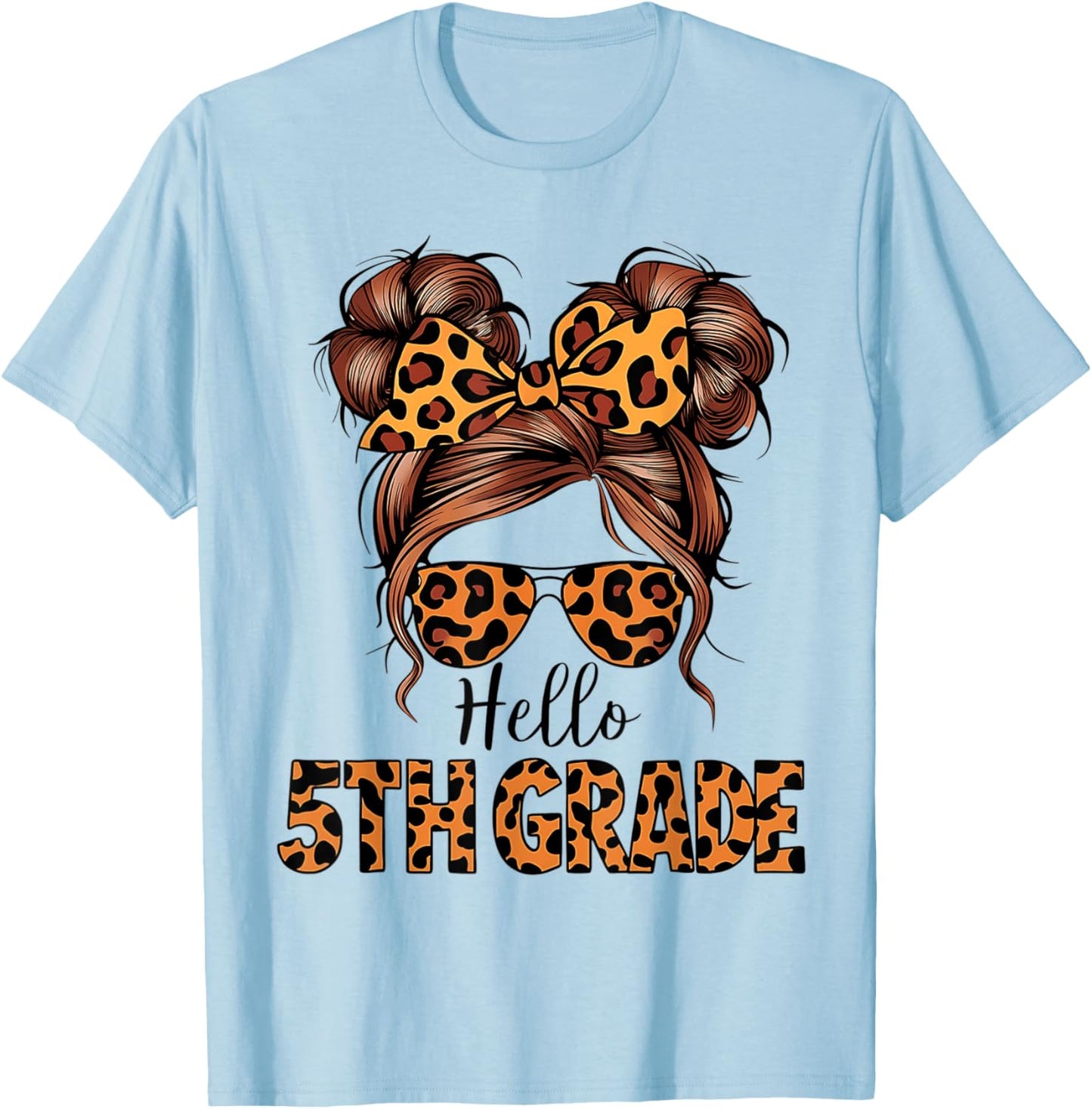 Hello 5th Grade Messy Hair Bun Girl Back To School First Day T-Shirt - T-Shirt | Light Blue