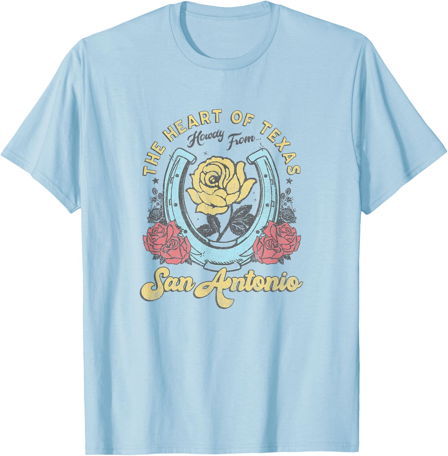 The Heart of Texas San Antonio Roses Horseshoe T-Shirt - T-Shirt | Light Blue